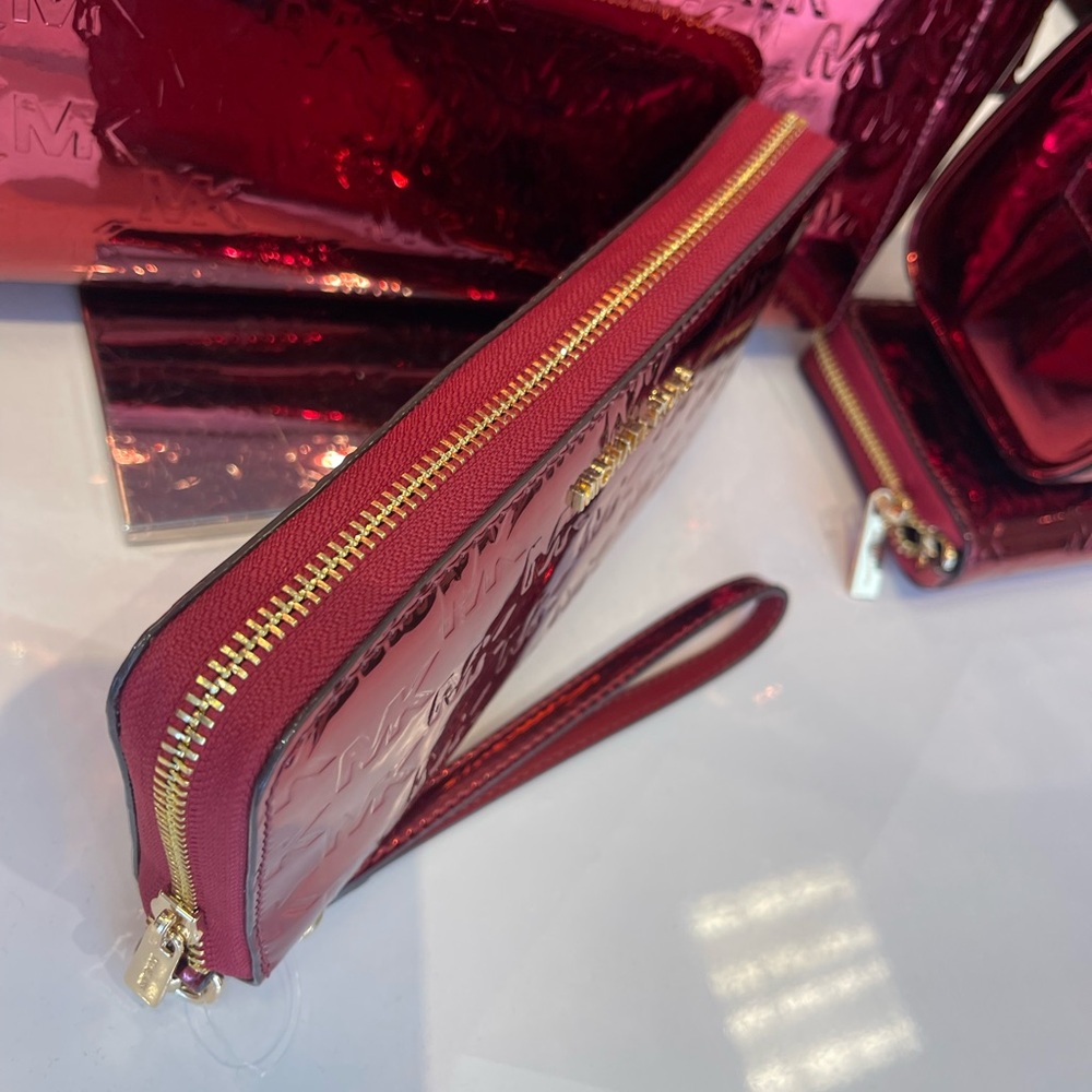 MICHAEL KORS Jet Set Lg Metallic Logo Debossed Continental Wallet Wristlet Phone - Picture 11 of 16